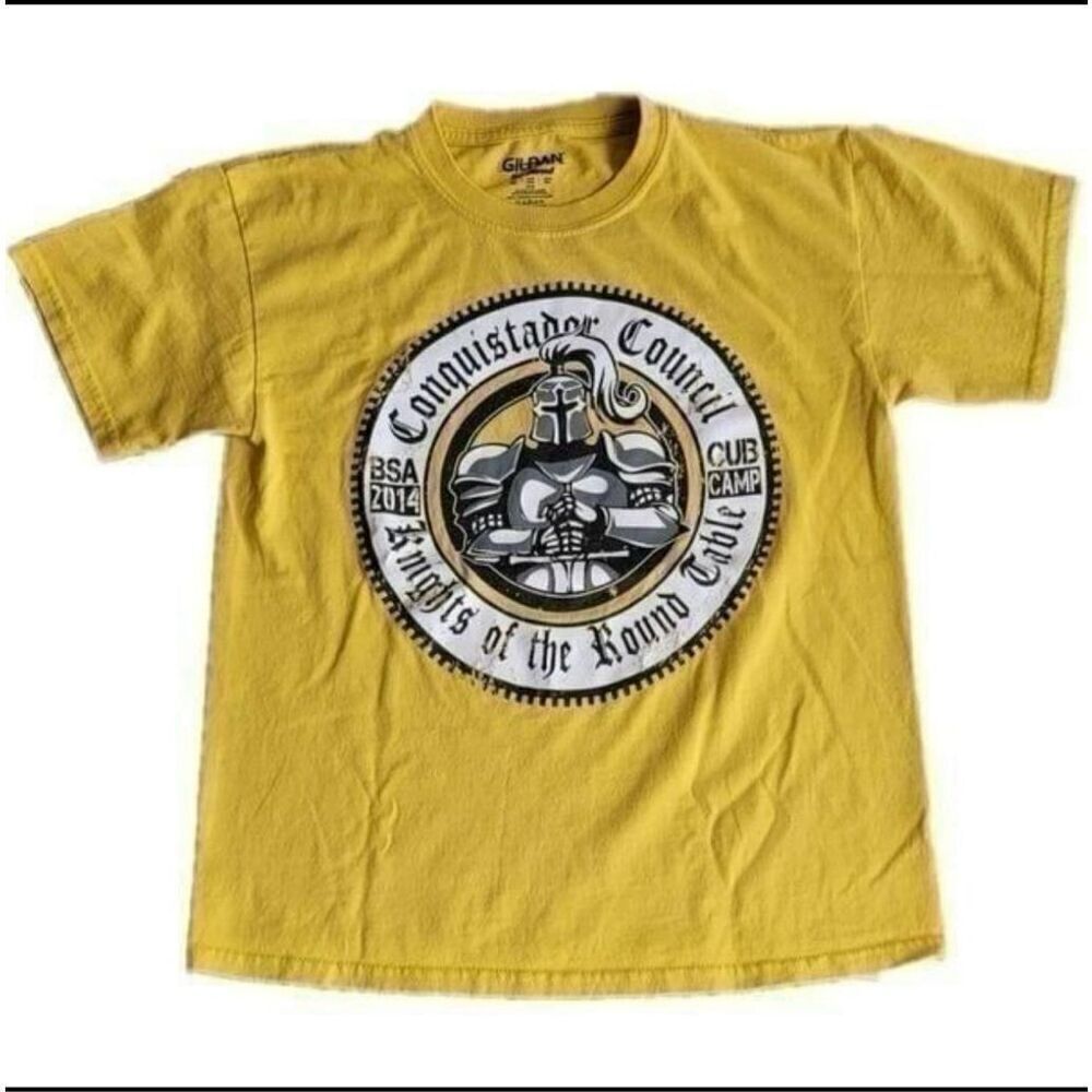 Knights of the round table tee gildan kids youth 14/16 bsa club yellow medieval